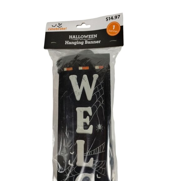 Halloween Welcome Bat Spider Web 72 inch Vertical Hanging Banner Decoration - Picture 3 of 4